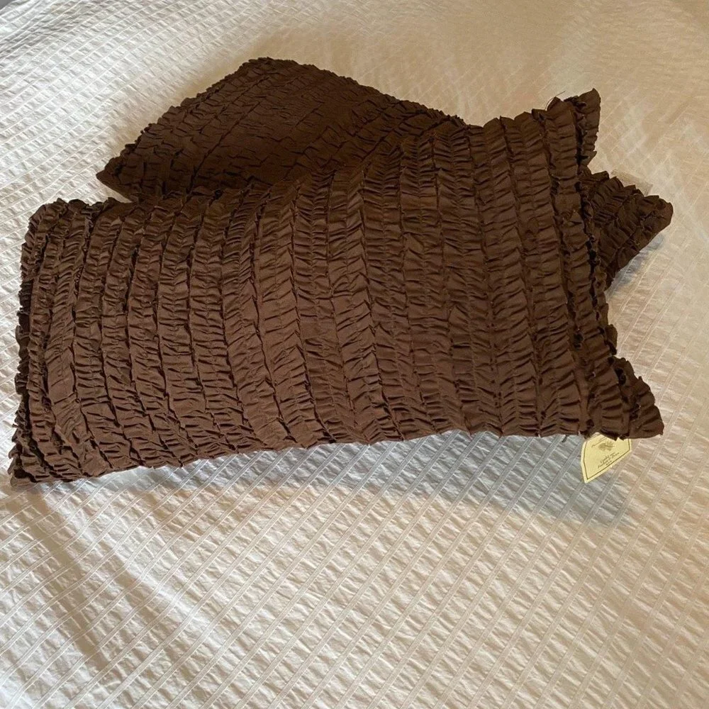 NWT! Set of Two Decorative Ruffle Pillows in Brown